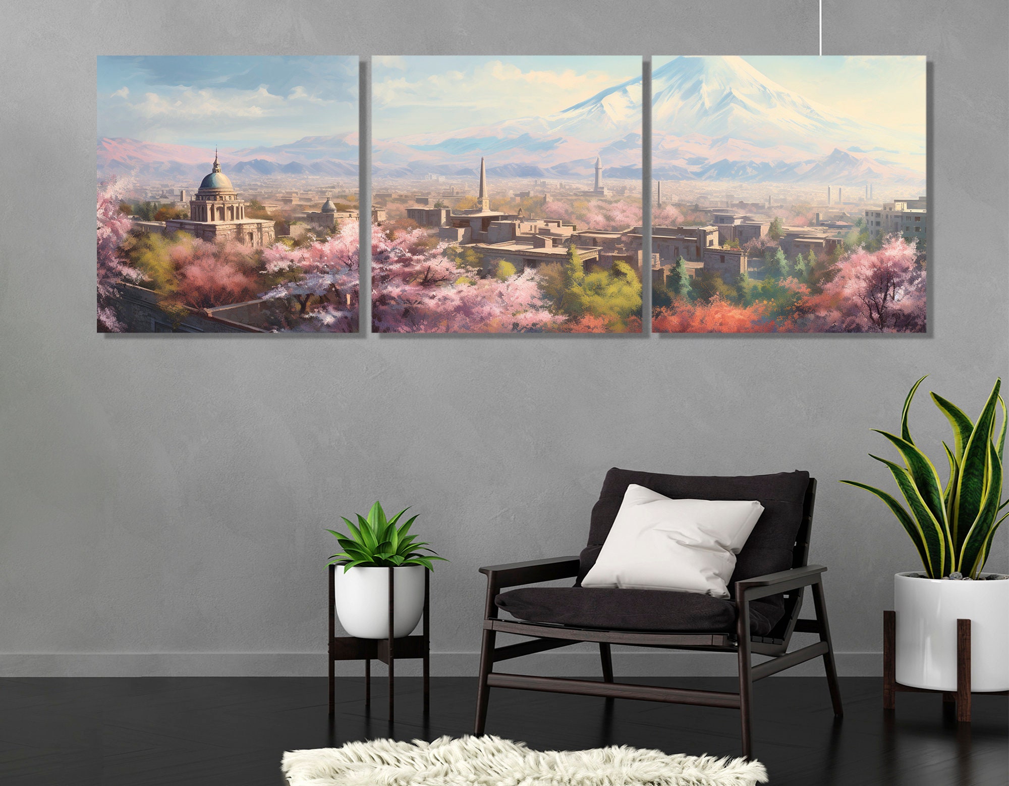 Large Yerevan Canvas Wall Art, Yerevan Skyline Painting, Yerevan Canvas