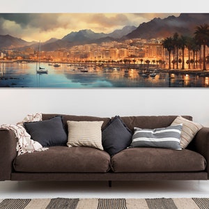 Stunning Tenerife, Canary Islands Wall Art, Large Tenerife Skyline Painting, Vintage Tenerife Canvas Print, Retro Tenerife Canvas Art,