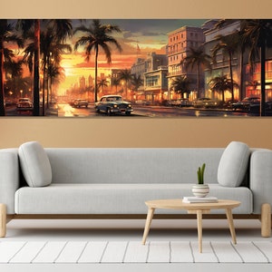 Vintage Miami Wall Art, Miami Retro Canvas Print, Vintage Miami Painting, Stunning Florida Canvas