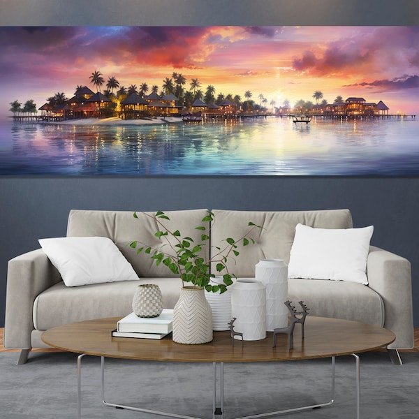 Impressive Maldives Sunset Canvas Print, Large Maldives Wall Art, Stunning Maldives Painting, Maldives Wall Decor