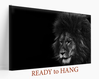 Black And White Lion Canvas Print, Lion Wall Art, Lion Canvas Print, Lion Print