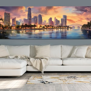 Miami Skyline Canvas Print, Large Miami Wall Art, Miami Painting, Stunning Miami Sunset Canvas Art