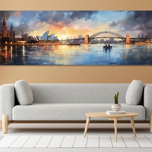Skyline panoramico di Sydney, stampa su tela di Sydney, grande dipinto di Sydney, arte murale di Sydney, tela artistica dell'Australia