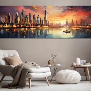 Landschaftsbild von Dubai, Dubai Skyline Leinwand Druck, große Dubai Wandkunst, Vintage Leinwand der Vereinigten Arabischen Arabischen, China Wal Kunst