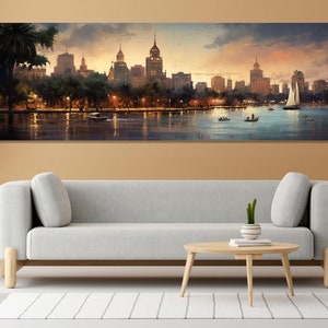 Vintage Buenos Aires Skyline Gemälde, Große Leinwand Druck, Bueno Aires Wandkunst, Argentinien Wandkunst
