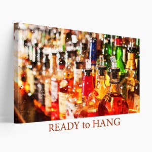 Abstract Alcohol Wall Art, Abstract Bottles with Alcohol Drinks Canvas Print, Alcohol Painting, Kitchen Wall Decor, Pub Wall Art