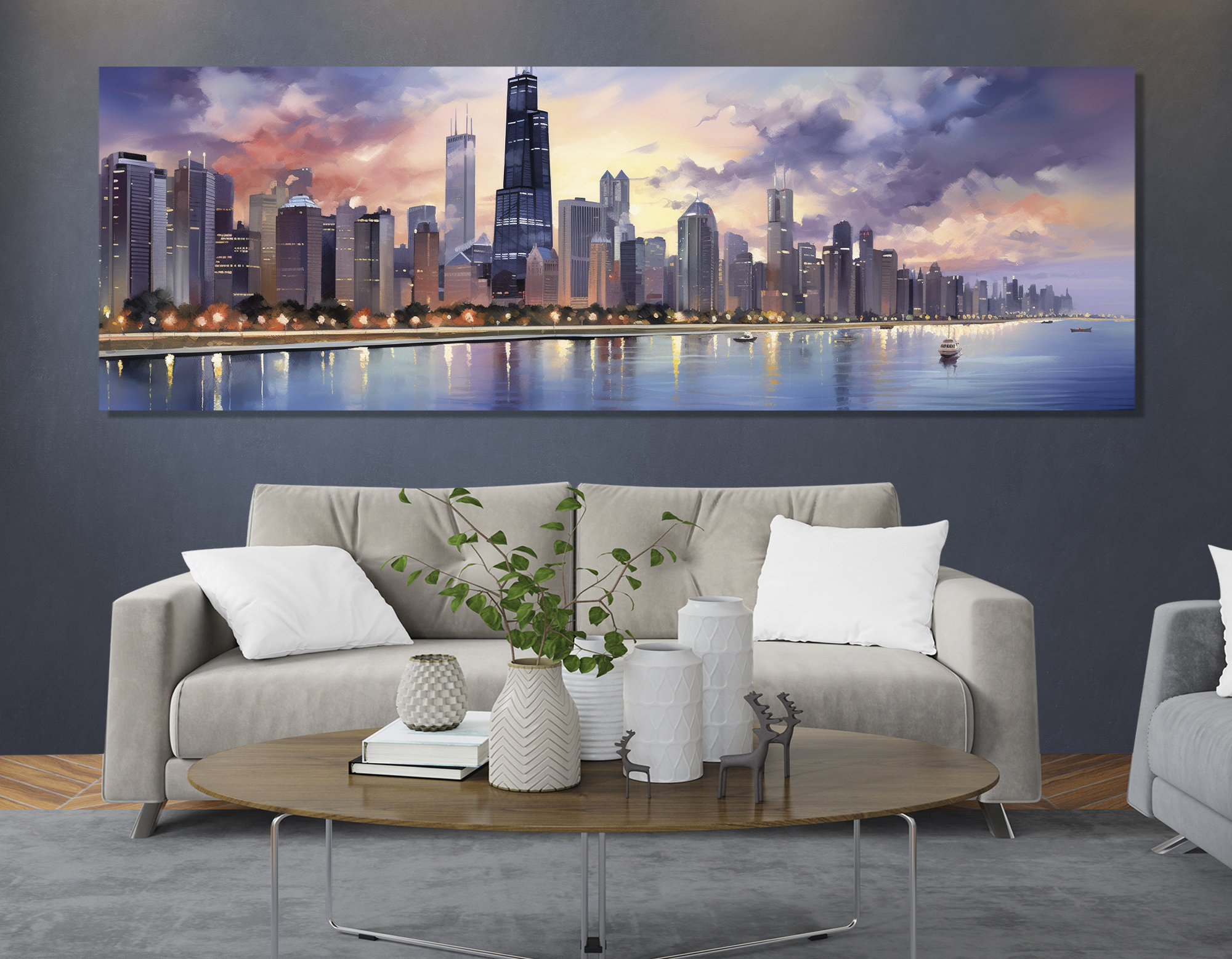 Large Chicago Skyline, Chicago Canvas Wall Art, Chicago Canvas Print