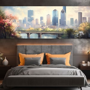 Abstract Houston Canvas Print, Large Spring Houston Wall Art, Impressive Houston Painting, Houston Downtown, Houston Wall Decor