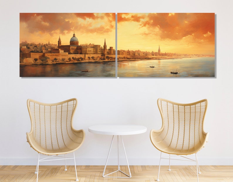 Vintage Valletta Canvas Print, Large Malta Wall Art, Stunning Valletta Painting, Retro Valletta Wall Decor, Malta Canvas Art image 5