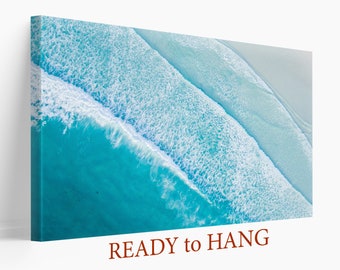 Beach Aerial View Canvas, Blue Ocean Water, Abstract Ocean Print, Ocean Wall Art, Blue Wall Decor