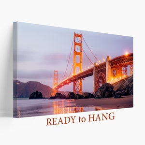 Stampa su tela del Golden Gate Bridge, arte murale astratta di San Francisco, paesaggio del Golden Gate Bridge, arte murale della California, arte su tela della California