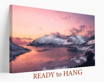 Abstract Lake,Canvas Print,Abstract Sunset,Nature Wall Art, Abstract Painting, Mountains Print