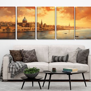 Vintage Valletta Canvas Print, Large Malta Wall Art, Stunning Valletta Painting, Retro Valletta Wall Decor, Malta Canvas Art image 3