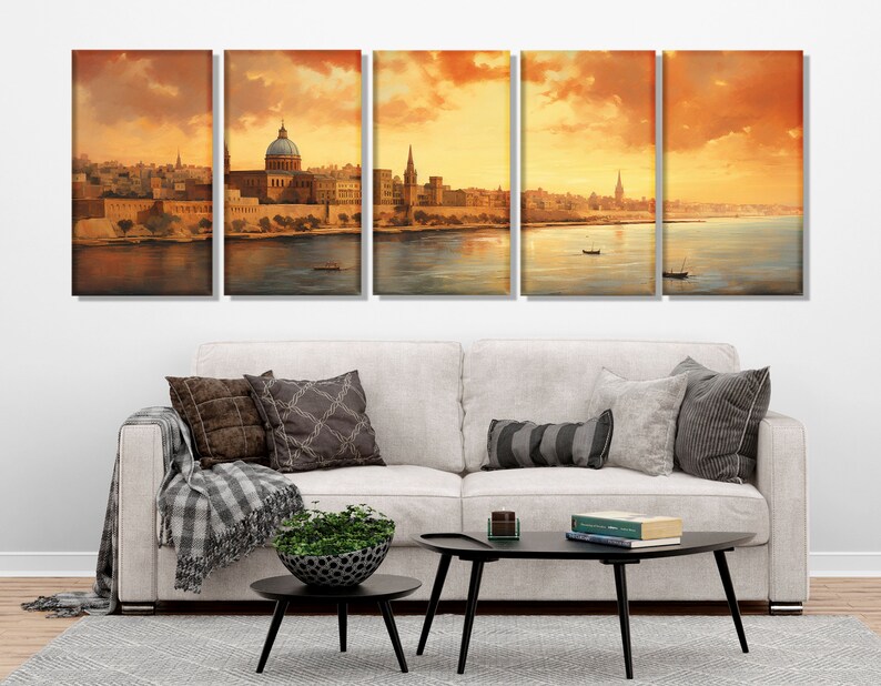 Vintage Valletta Canvas Print, Large Malta Wall Art, Stunning Valletta Painting, Retro Valletta Wall Decor, Malta Canvas Art image 3