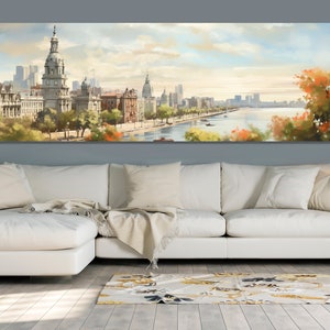 Scenic Montevideo Skyline Painting, Colorful Montevideo Canvas Print, Large Montevideo Wall Art, Uruguay Wall Decor