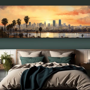 Vintage Tel Aviv Painting, Tel Aviv Skyline Canvas Print, Large Tel Aviv Wall Art, Israel Wal Art