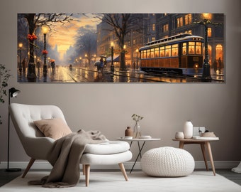 Vintage Seattle Downtown Canvas Print, Impressive Seattle Painting, Seattle Wall Decor