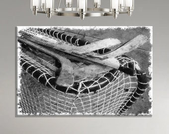 Black and White Ice Hockey Wall Art, Hockey Canvas Print