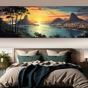 Groot schilderij skyline Rio de Janeiro, abstracte canvasafdruk Rio de Janeiro, Rio de Janeiro muurkunst, muurkunst Brazilië