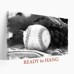 Abstract Baseball Canvas Print, Baseball Black and White Poster,  Baseball Fan Gift, Baseball Wall Decor, Baseball Photo