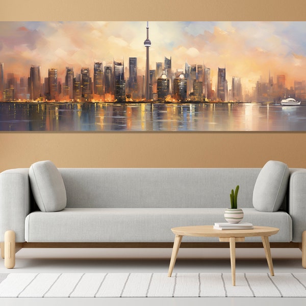 peinture vintage sur la ligne d'horizon de Toronto, impression sur toile Toronto, grand art mural Toronto, superbe impression rétro Toronto, art mural Canada