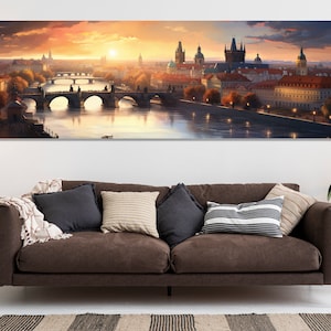 Grande pintura vintage de Praga, impressão em tela de Praga, arte de parede de Praga, pintura retrô de Praga, presente tcheco, pintura da República Tcheca