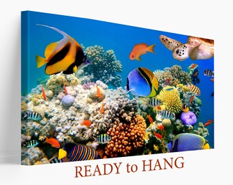 UnderwaterTropical Fish Canvas Poster, Reef Underwater Print, Coral Wall Art, Living Room Decor, Aquarium Diving Gift
