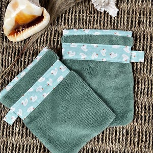 2er Set handgemachte Waschhandschuhe - Weiches Bambusfrottee - Entenmuster