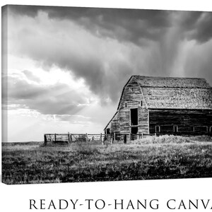 Old Barn in Black and White, Farmhouse Wall Art Print, Living Room Decor, Farm Photography Barnwood Framed or Canvas Wrap