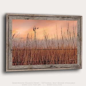 Rustic Windmill Wall Art - Western Landscape Photography - Vintage Farmhouse Decor - Large Prairie Sunset Canvas