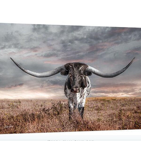 Texas Longhorn Wall Art Cow Canvas, Western Aesthetic, Barnwood Framed Print, Farmhouse Decor by Debra Gail Fine Art