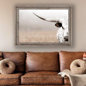 Western Luxe Longhorn Art Canvas or Print | Debra Gail Minimalist Ranch Decor | Large Cattle Wall Art image 12
