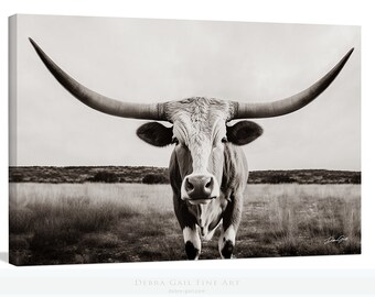 Texas Longhorn Wall Art, Western Decor Bull, Longhorn Steer, Extra Large Cow Canvas Picture