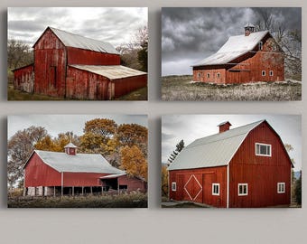 Rustic Red Barn Wall Art: Farmhouse Photography Set of 4