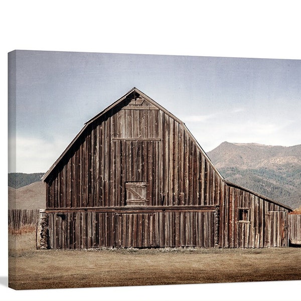 Old Barn Fine Art Canvas Rustic Mountain Print Gift Picture of Barn in Stormy Western Decor Sky Modern Country Neutral Colors Debra Gail