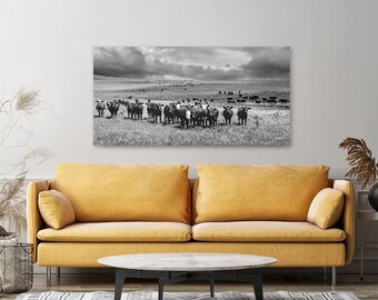 Black Angus Wall Art - Panoramic Angus Cattle Print Canvas | Rustic Decor