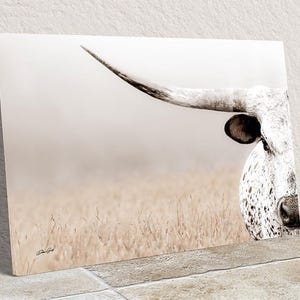 Western Luxe Longhorn Art Canvas or Print | Debra Gail Minimalist Ranch Decor | Large Cattle Wall Art Premium Canvas Wrap
