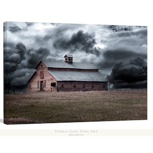 Old Barn Canvas Wall Art or Print, Modern Farmhouse Decor, Fine Art Rustic Weathered Barn in a Storm, Western Metal Print by Debra Gail