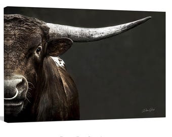 Texas Longhorn Wall Art – Rustic Ranch Cattle Print for Western Farmhouse Decor