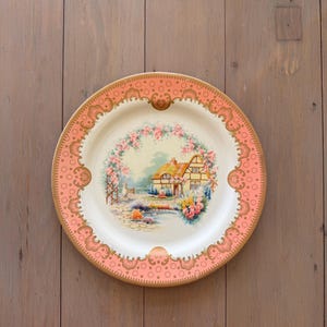 Vintage English Cottage Plate | Decorative Plate | Tin Plate for Display or Serving | 10-Inch