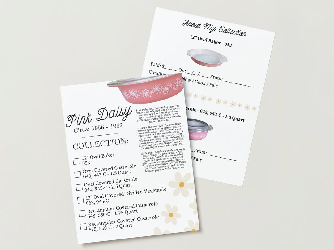 Pink daisy pyrex collectors checklist by liz finds designs instant
