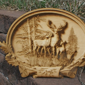 3D Illusion Deer Family Wall Art / Rustic Cabin-Home Decor