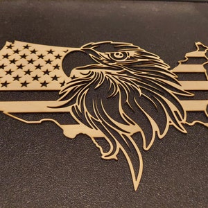 Laser Cut Eagle - American Flag Baltic Birch Wood Wall Art