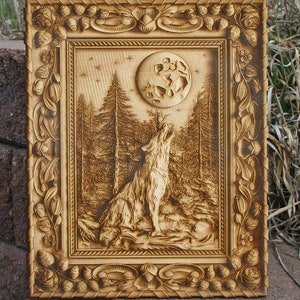 Wolf Howling at the Moon Laser Engraved Wall Art (Awesome Gift for Nature Lovers)