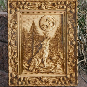 Wolf Howling at the Moon Laser Engraved Wall Art (Awesome Gift for Nature Lovers) Wolf Wall Decor - Nature Inspired Art - Wolf Home Decor