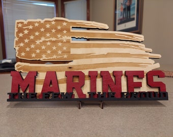 Handcrafted USMC Multi-Layered Sign for Marine Corps