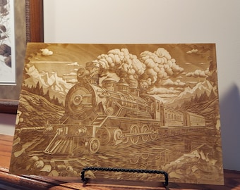 Steam Train moving through a Mountain Pass - Train Lover's Gift!