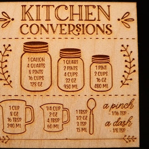 Kitchen Measurements Conversion Chart Refrigerator Magnet - Kitchen Measure Chart - Cooking Ingredients Conversion - Cooking Measurement