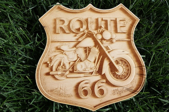 Route 66 Motorcycle Wall Art with American Road Trip Decor - Biker Gift
