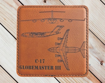 C-17 Globemaster III Leatherette Coaster: Aviation Art, Military Gift